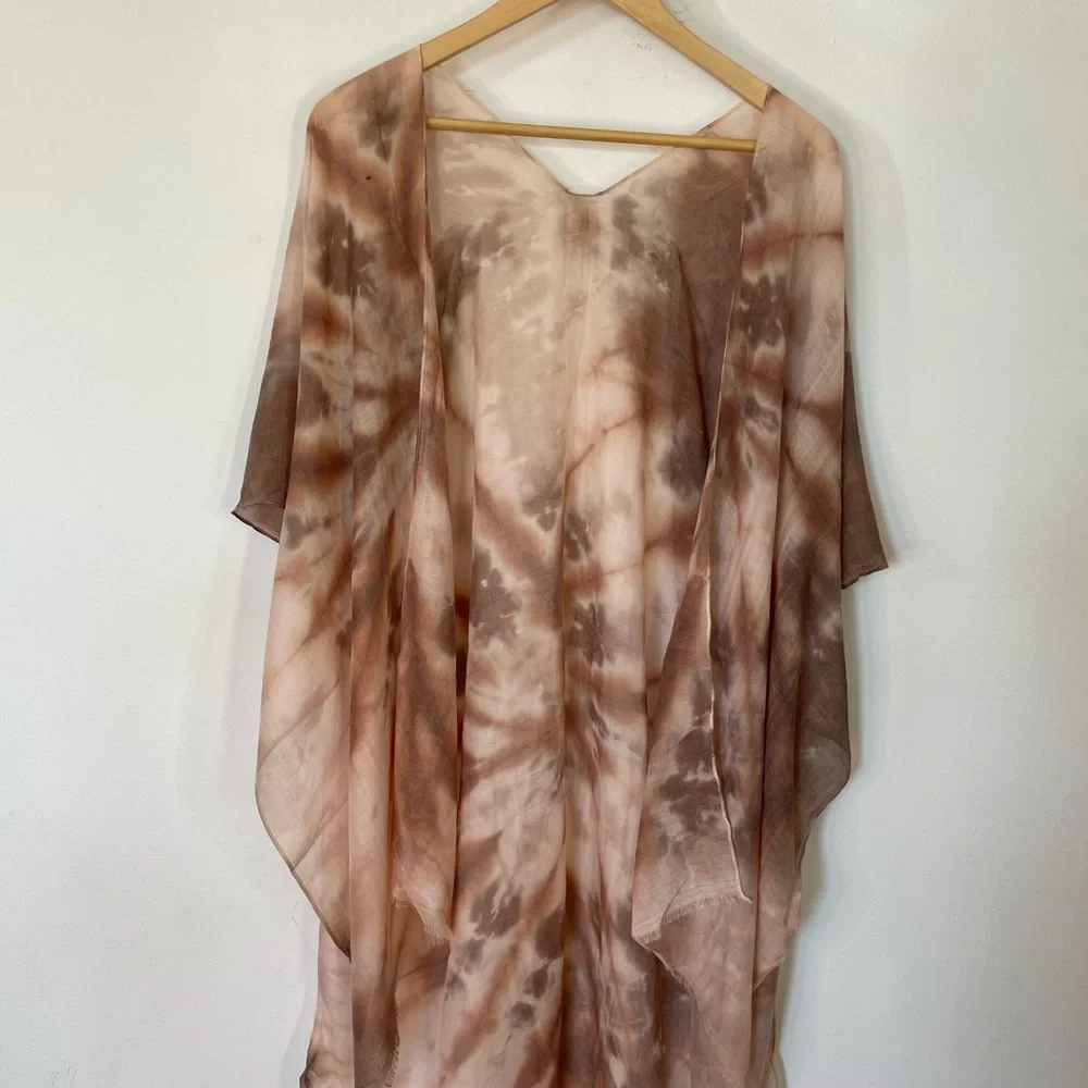 Brown Tie-Dye Womens Swim Cover-Up Kaftan